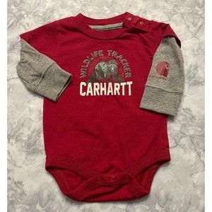 Red Carhartt Bear Baby Boy Onesie Bodysuit Clothes, Size 3 months